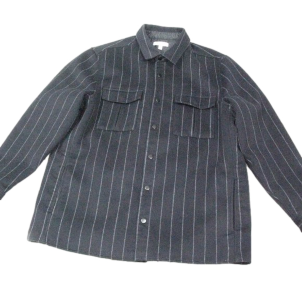 Calibrate Mens Black/Gray Stripe Wool Blend Snap Front Lined Jacket Size XL